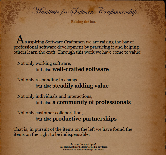 Manifesto for software craftsmanship